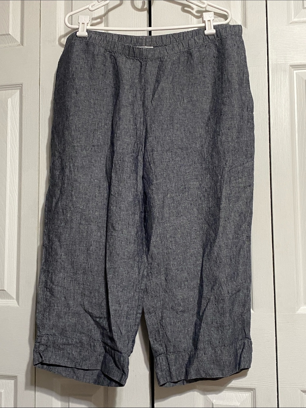 J Jill blue linen casual crop wide leg pants size XL